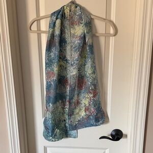 Habotai Silk Watercolor Bouquet Patterned Long Scarf